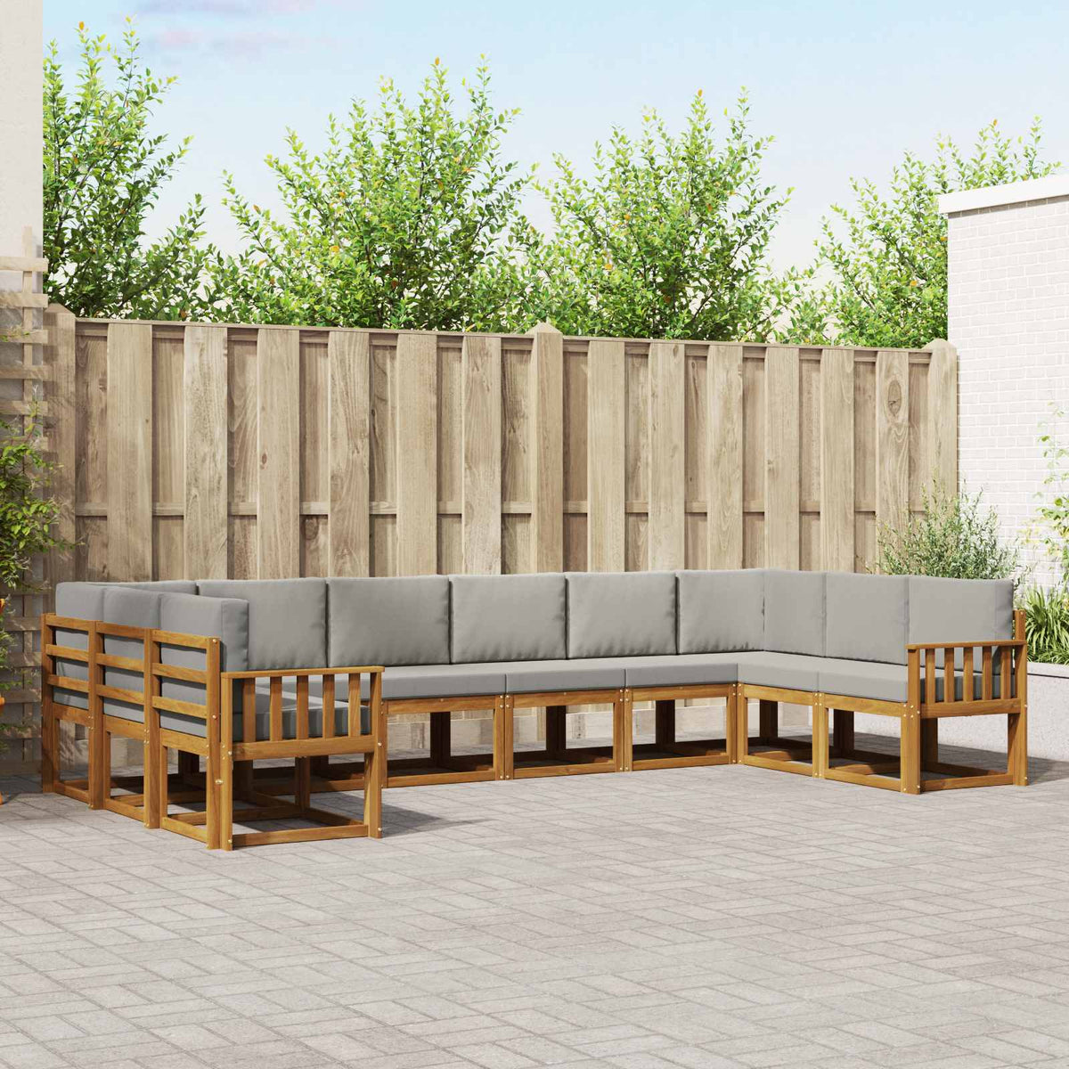 Buiten bankenset met kussen 10 pcs Natuurlijk en Lichtgrijs is nu te koop bij PeponiXL, paradijselijk wonen!