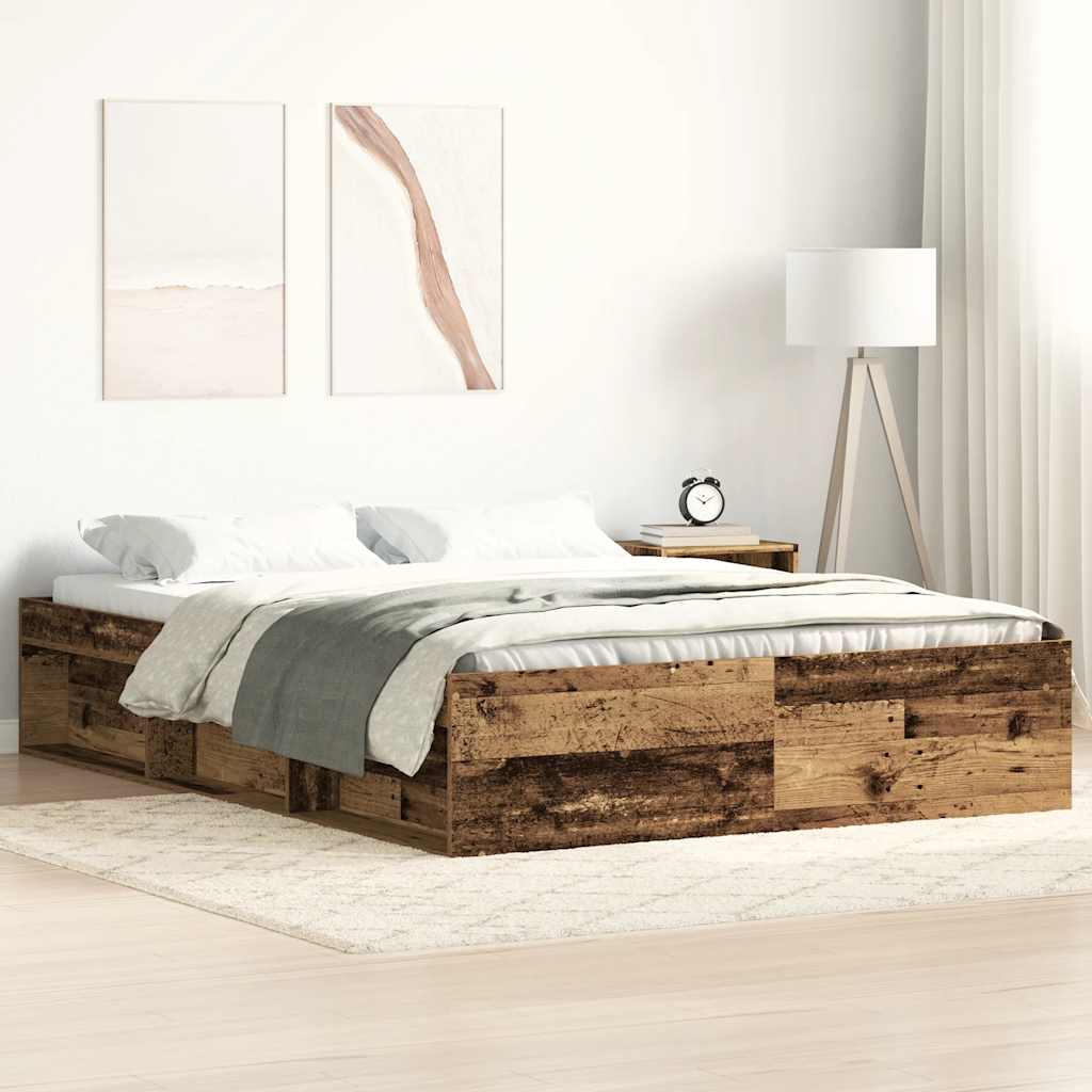 Bedframe zonder matras 140x200 cm bewerkt hout oud hout is nu te koop bij PeponiXL, paradijselijk wonen!