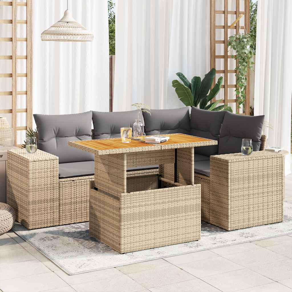 5-delige Loungeset met kussens poly rattan beige is nu te koop bij PeponiXL, paradijselijk wonen!