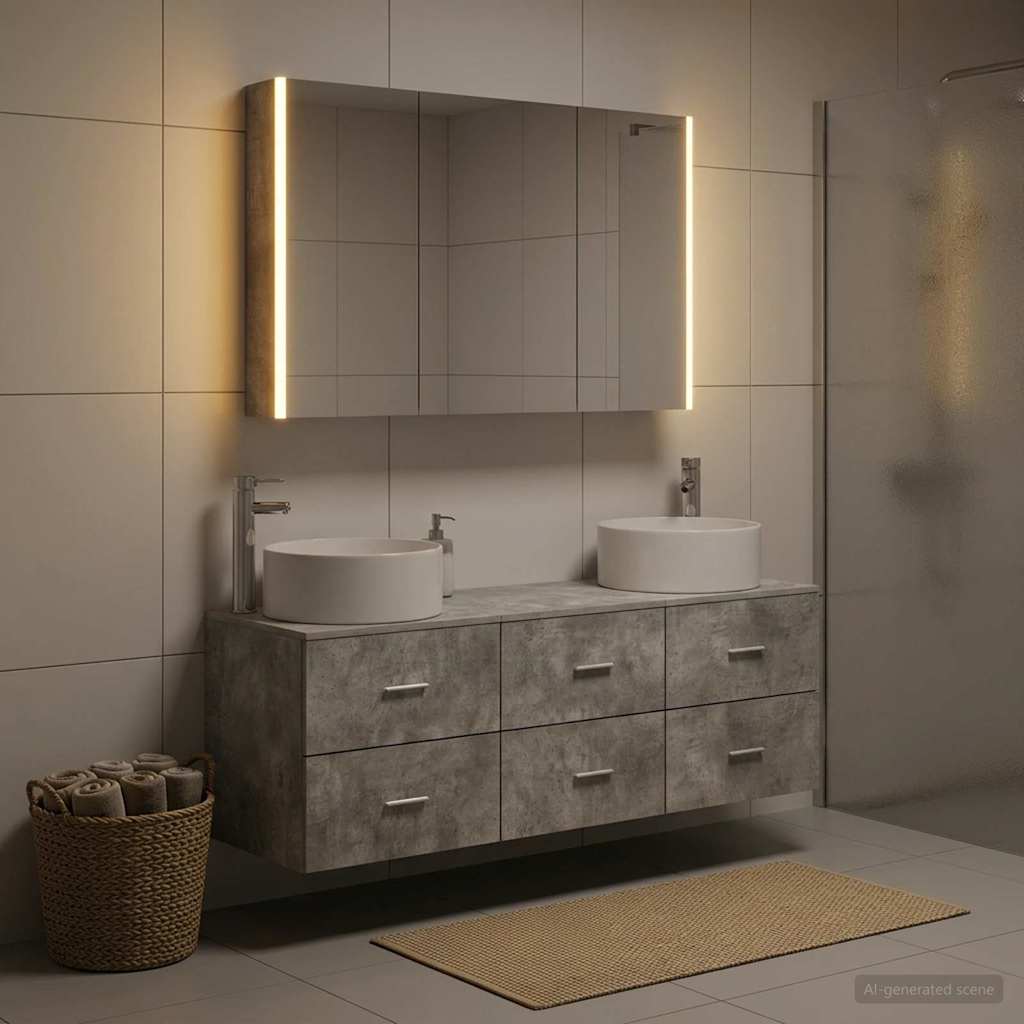 vidaXL Badkamermeubelset 4 st Betongrijs Bewerkt hout en glas