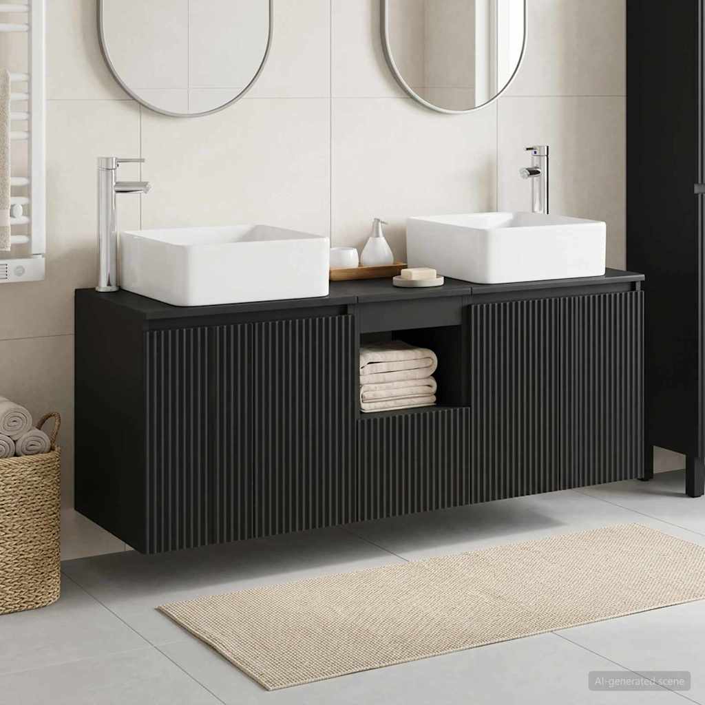 Badkamerkastenset 3 st Zwart 49,5 x 41 x 63 cm Bewerkt hout is nu te koop bij PeponiXL, paradijselijk wonen!