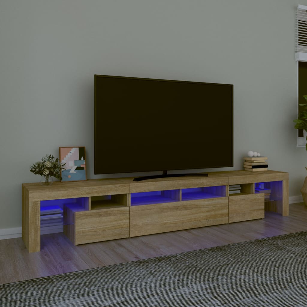 Tv-meubel met LED-verlichting 230x36,5x40cm sonoma eikenkleurig is nu te koop bij PeponiXL, paradijselijk wonen!