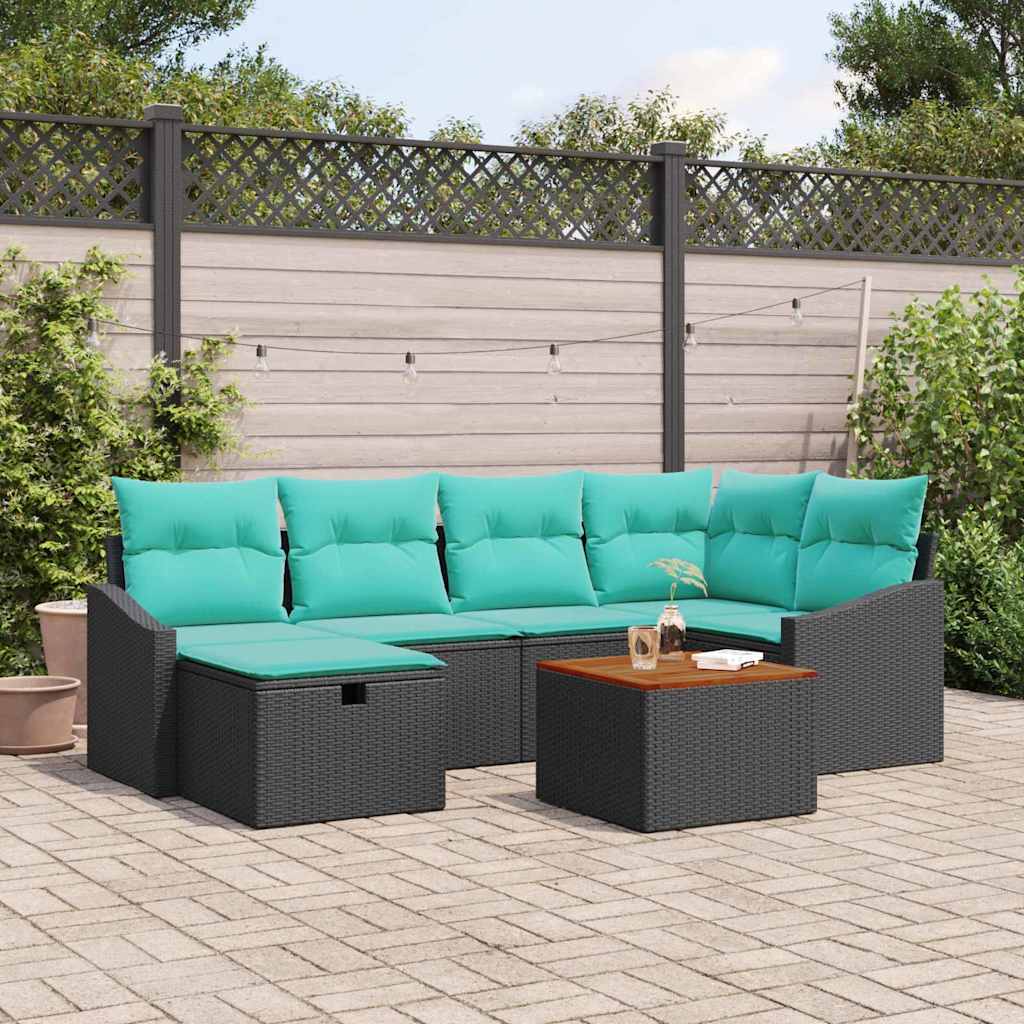 Tuinbankenset met kussen met opslag 7 pcs Zwart poly rattan is nu te koop bij PeponiXL, paradijselijk wonen!