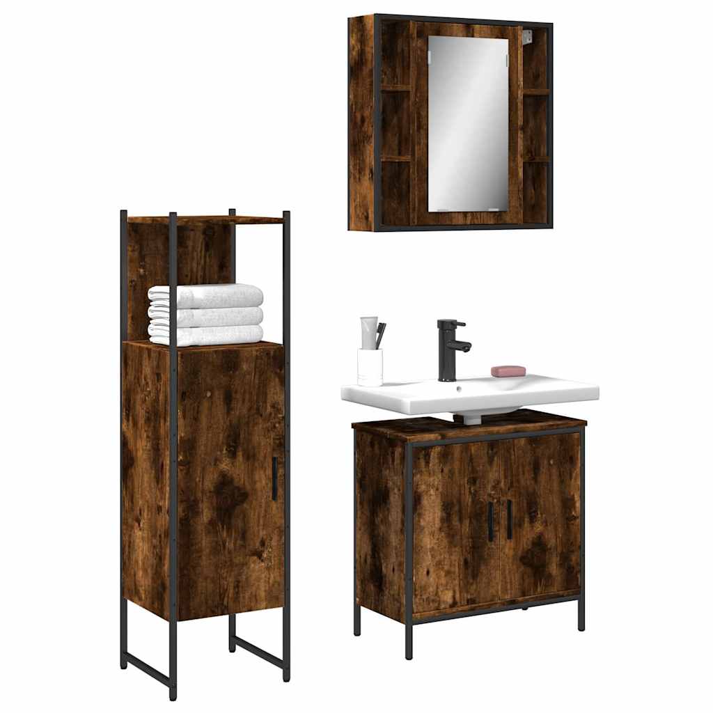 3-delige Badkamermeubelset bewerkt hout gerookt eikenkleurig is nu te koop bij PeponiXL, paradijselijk wonen!