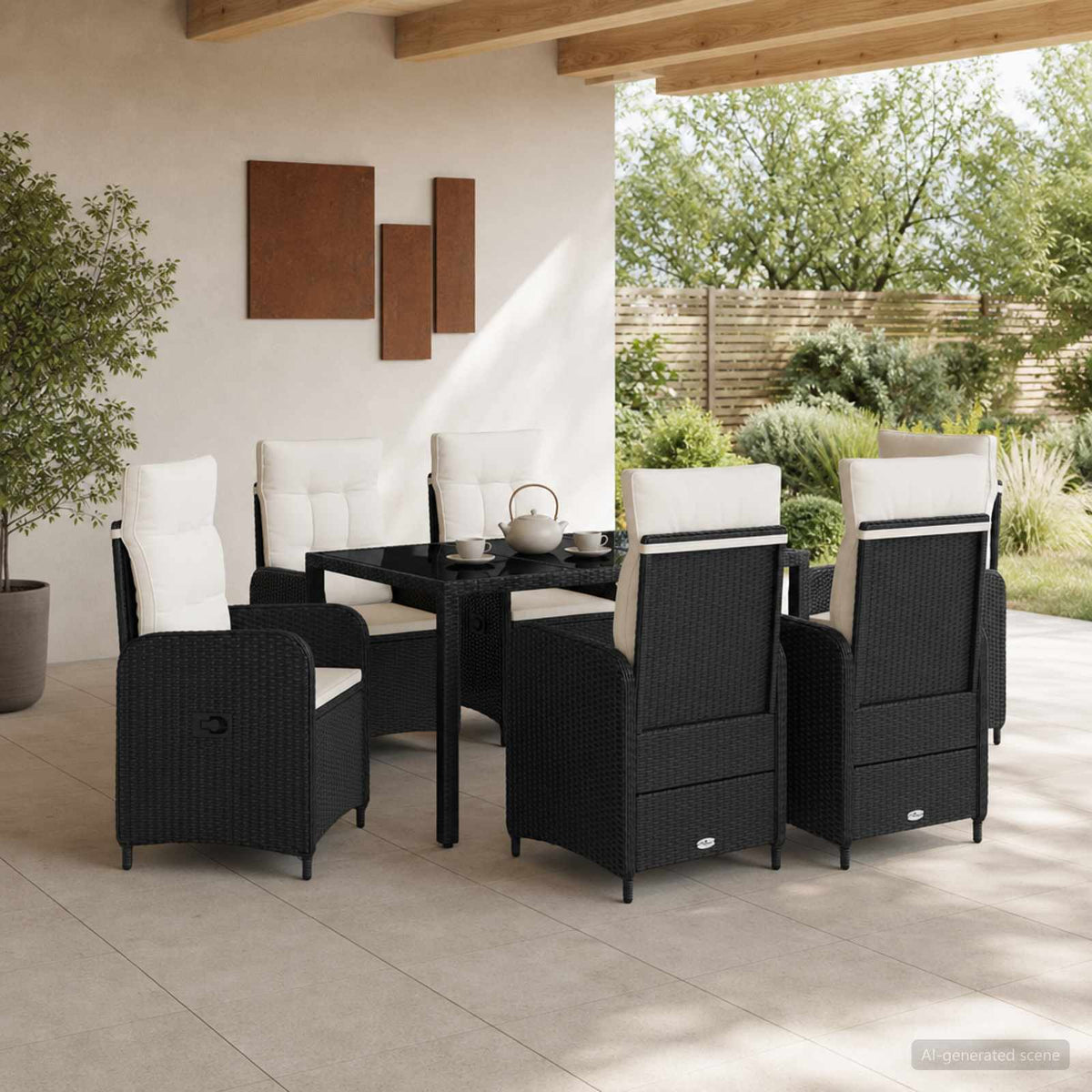 Buiten eettafelset 7 pcs Zwart en Cream Wit 150 x 90 x 75 cm is nu te koop bij PeponiXL, paradijselijk wonen!