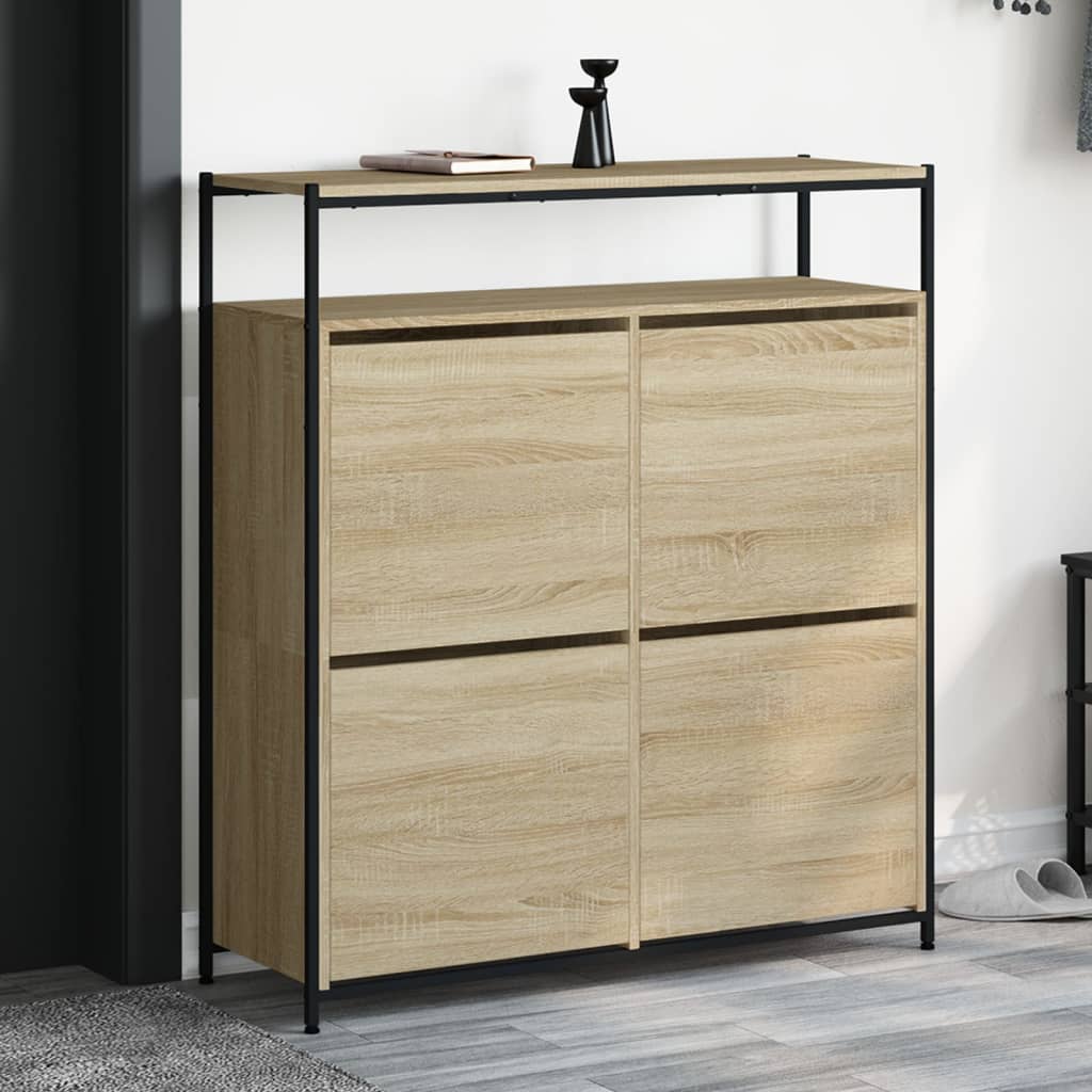 Schoenenkast met 4 klaplades 100x34x112 cm sonoma eikenkleurig is nu te koop bij PeponiXL, paradijselijk wonen!