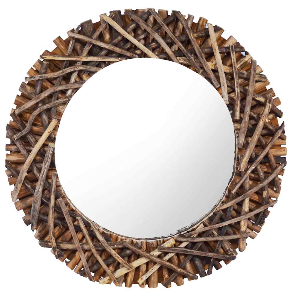 Wandspiegel rond 60 cm teakhout is nu te koop bij PeponiXL, paradijselijk wonen!