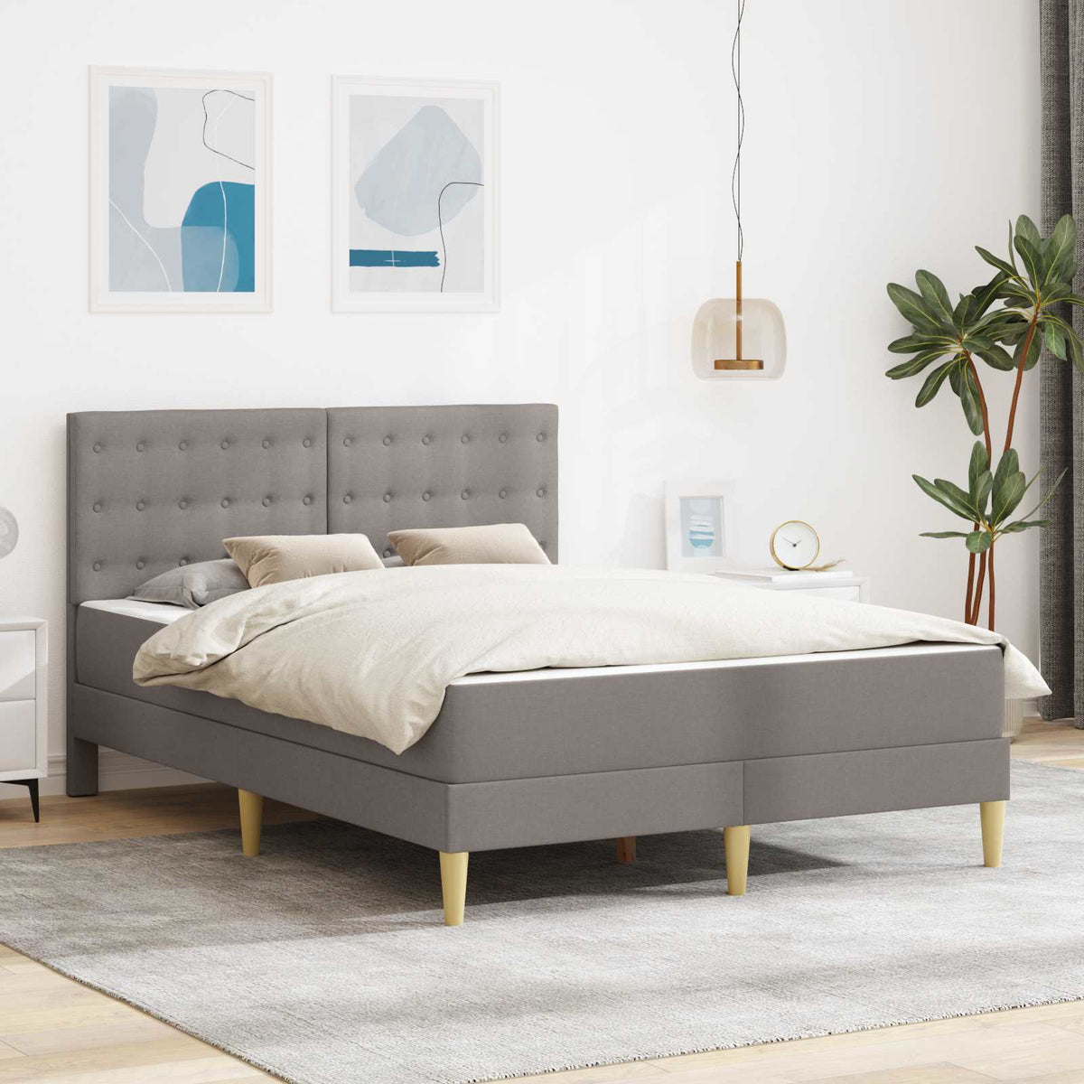 Bedframe met matras met hoofdeinde Taupe 140 x 190 cm Stof is nu te koop bij PeponiXL, paradijselijk wonen!