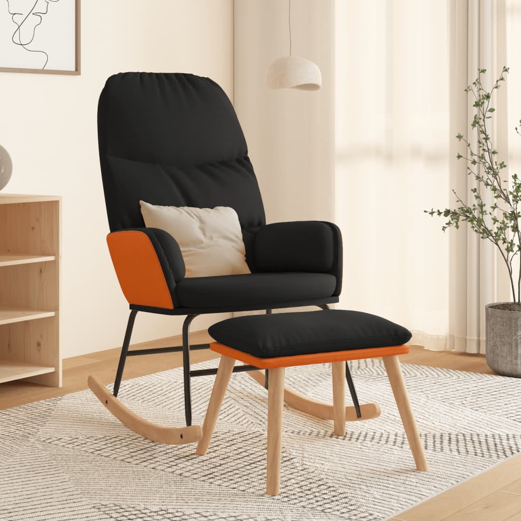 Schommelstoel met voetenbank stof zwart is nu te koop bij PeponiXL, paradijselijk wonen!