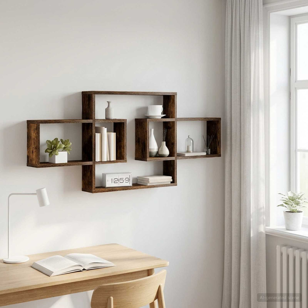 Wandplank Gerookt eiken 130 x 10 x 50 cm Bewerkt hout is nu te koop bij PeponiXL, paradijselijk wonen!