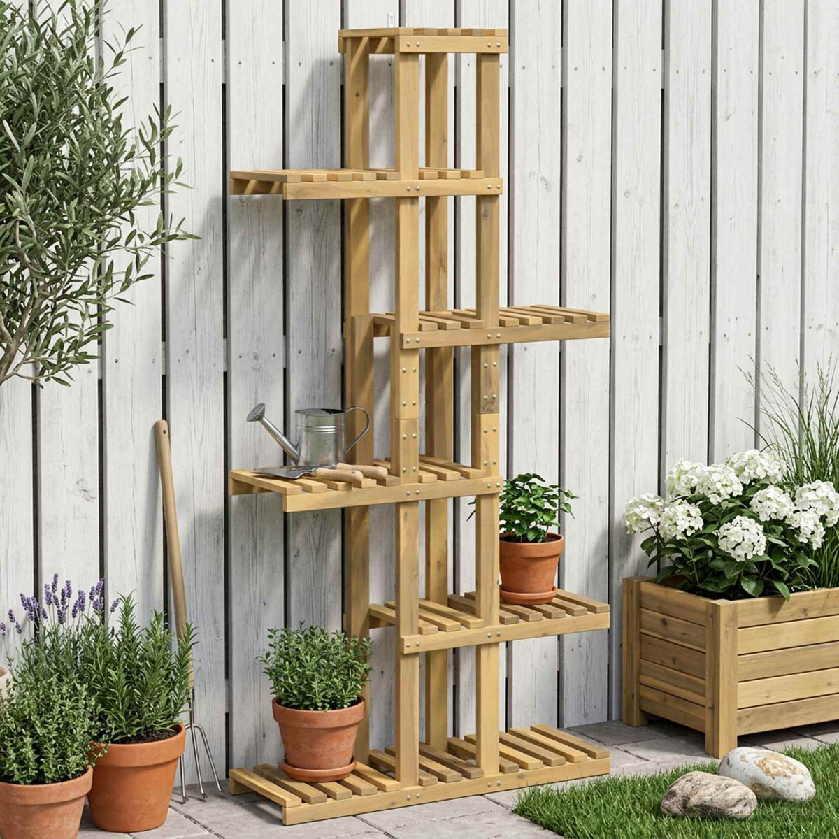 Plantenstandaard Wit 68 x 23,5 x 140 cm Massief Acaciahout is nu te koop bij PeponiXL, paradijselijk wonen!