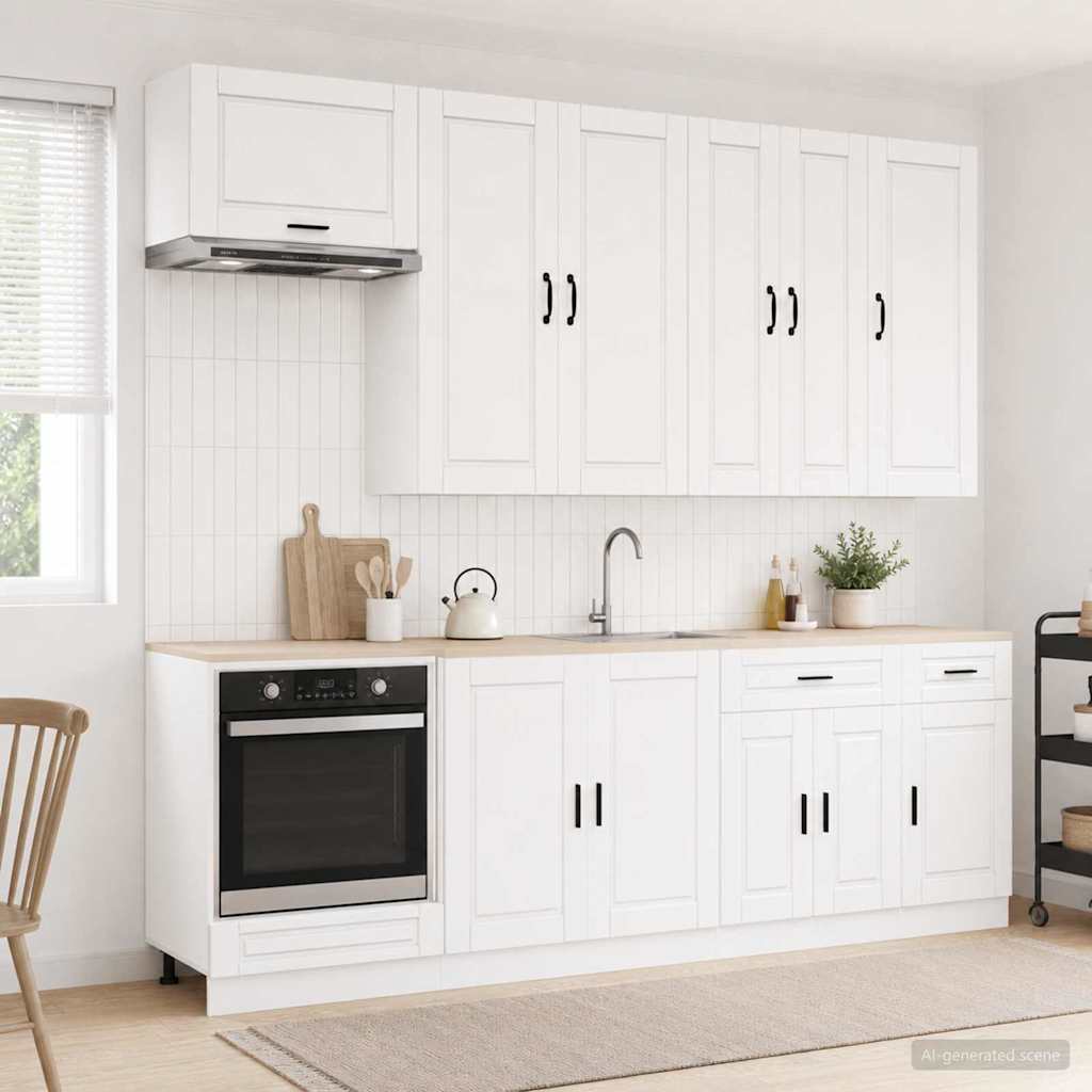 Keukenblok PORTO 8 pcs Hoogglans Wit Bewerkt hout is nu te koop bij PeponiXL, paradijselijk wonen!