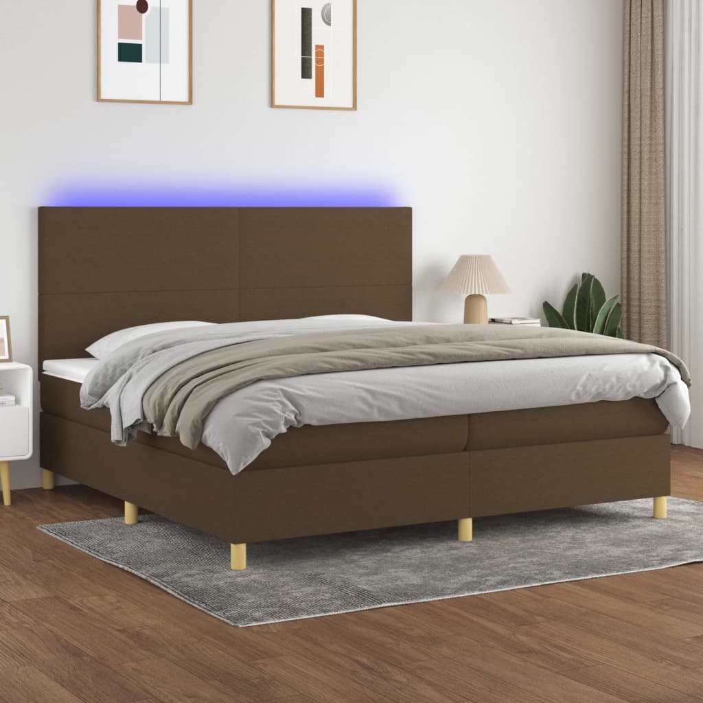 Boxspring met matras en LED stof donkerbruin 200x200 cm is nu te koop bij PeponiXL, paradijselijk wonen!
