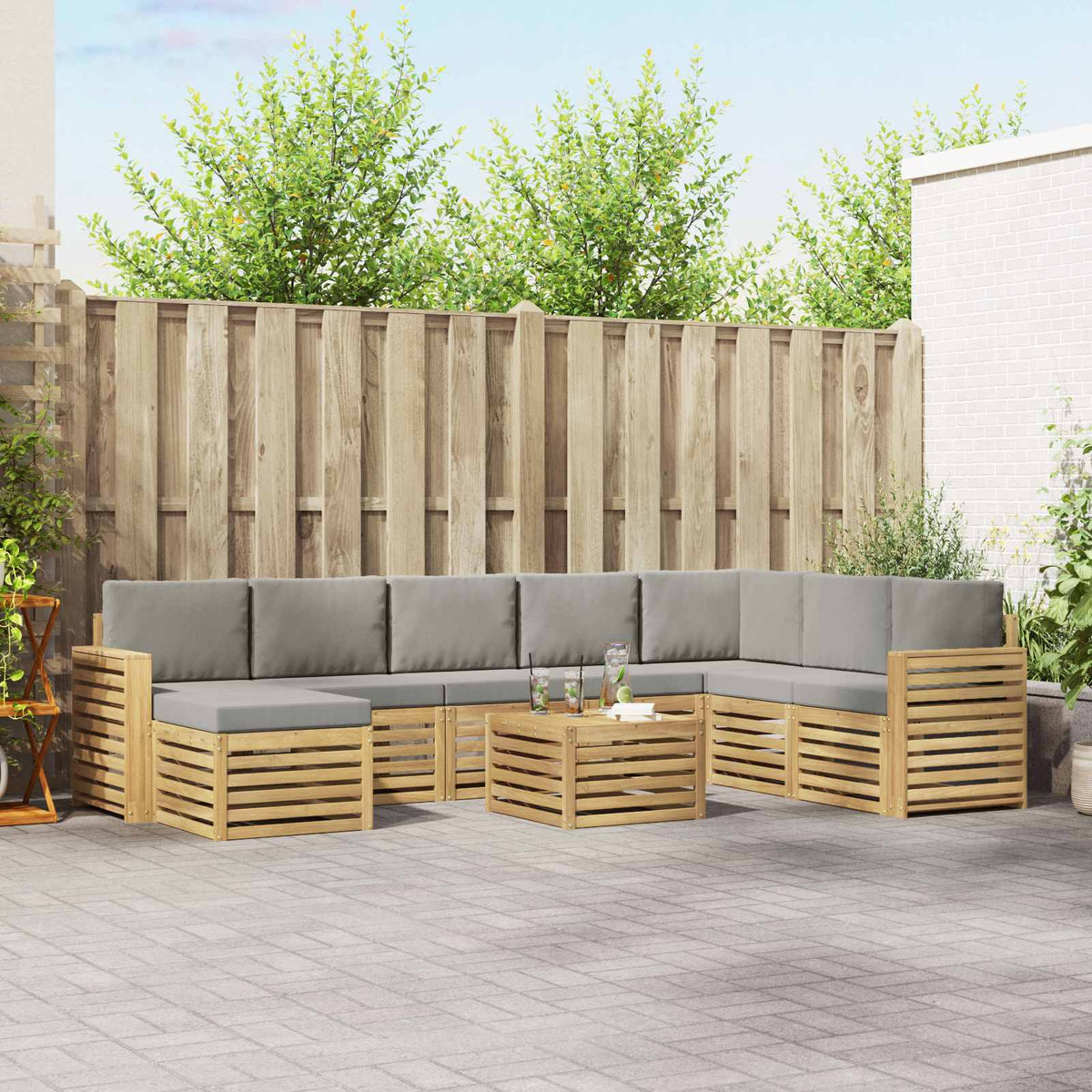 Buiten bankenset 9 pcs Wit en Lichtgrijs 59 x 59 x 37 cm is nu te koop bij PeponiXL, paradijselijk wonen!