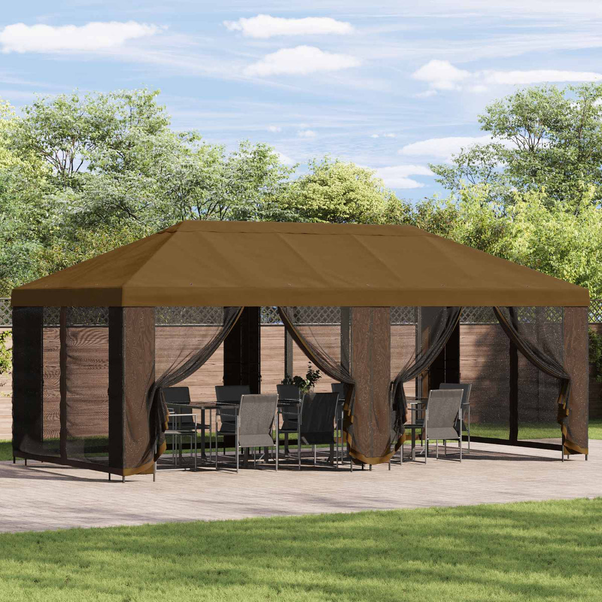 Paviljoen met zijwanden 6 x 3 m Taupe Polyester en staal 190 is nu te koop bij PeponiXL, paradijselijk wonen!