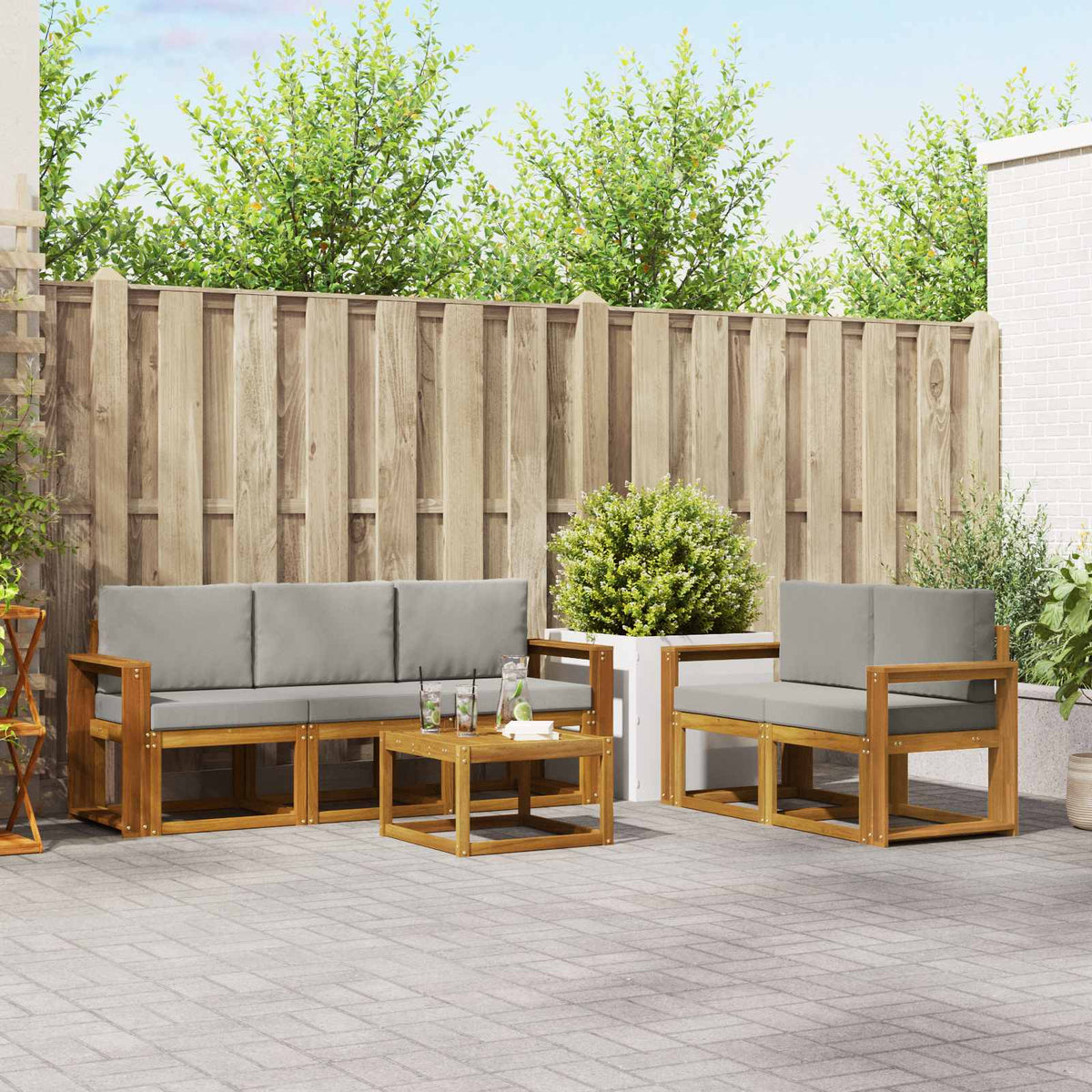 Buiten bankenset met kussen 6 pcs Natuurlijk en Lichtgrijs is nu te koop bij PeponiXL, paradijselijk wonen!
