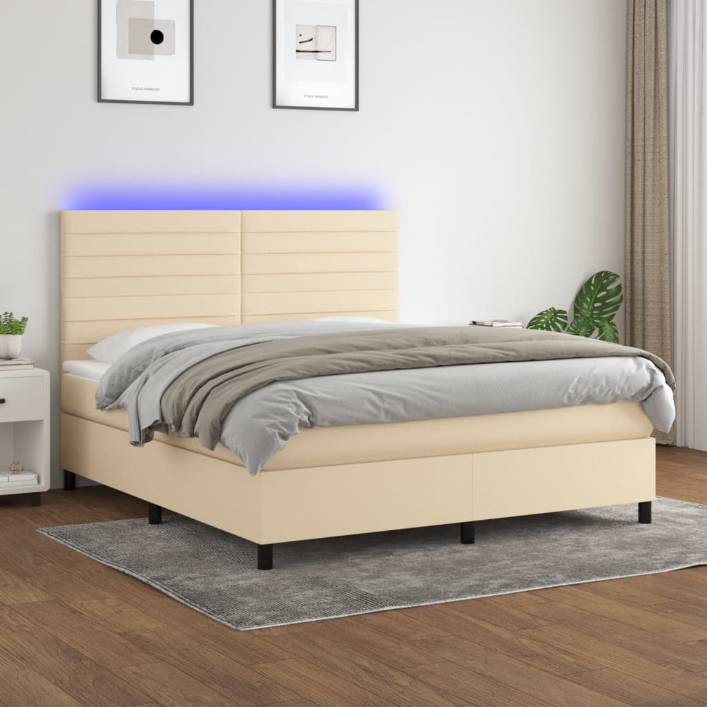 Boxspring met matras en LED stof crèmekleurig 160x200 cm is nu te koop bij PeponiXL, paradijselijk wonen!