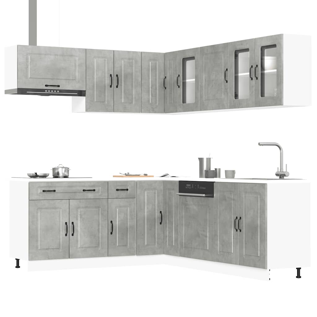 11-delige Keukenkastenset Kalmar bewerkt hout betongrijs is nu te koop bij PeponiXL, paradijselijk wonen!