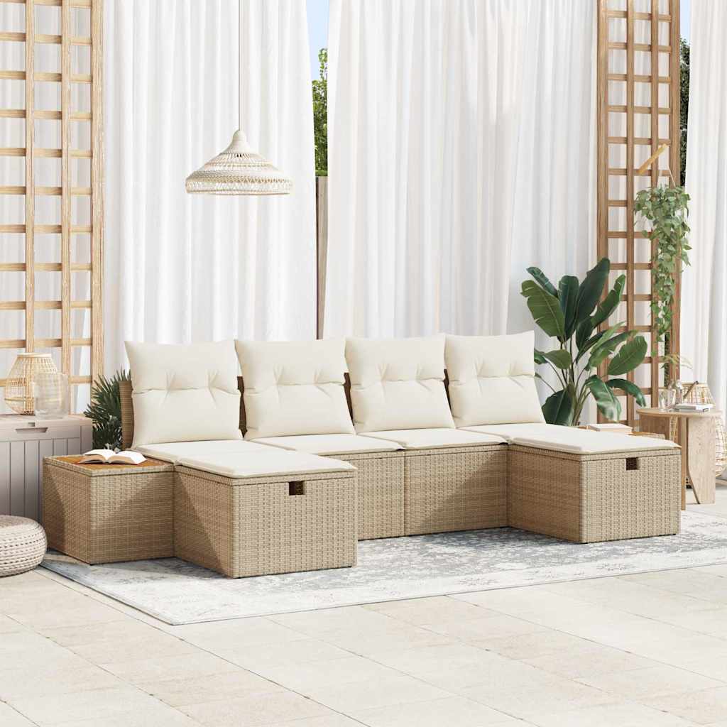 Tuin Sofa Set 6 st Beige poly rattan is nu te koop bij PeponiXL, paradijselijk wonen!
