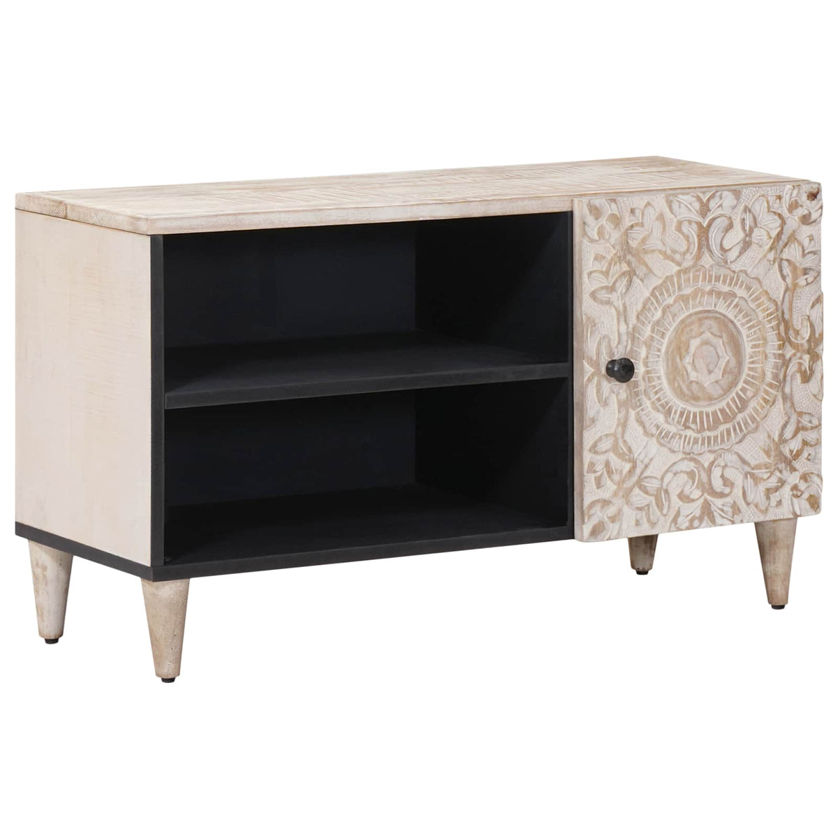TV-kast met plank Wit 80 x 31,5 x 46 cm Massief Mango Hout is nu te koop bij PeponiXL, paradijselijk wonen!