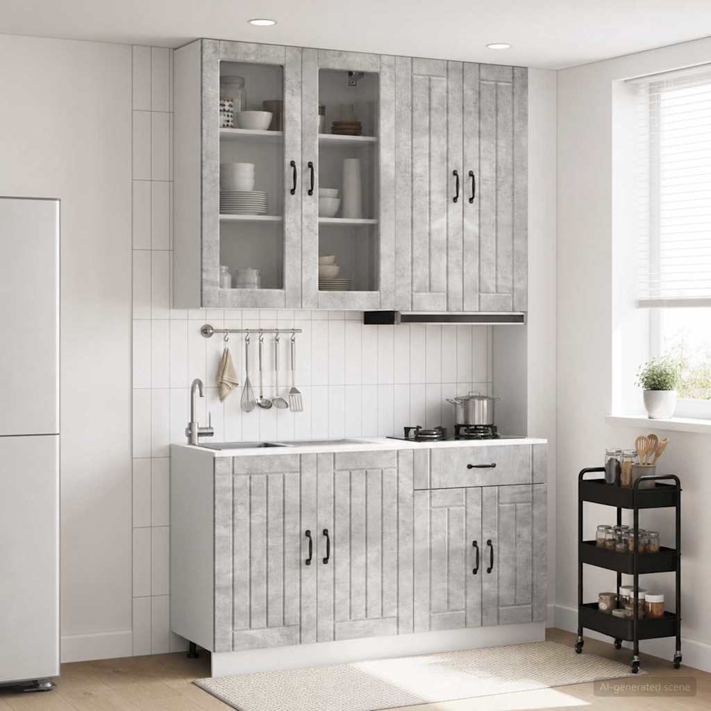 Keukenblok LUCCA 4 pcs Betongrijs Bewerkt hout is nu te koop bij PeponiXL, paradijselijk wonen!