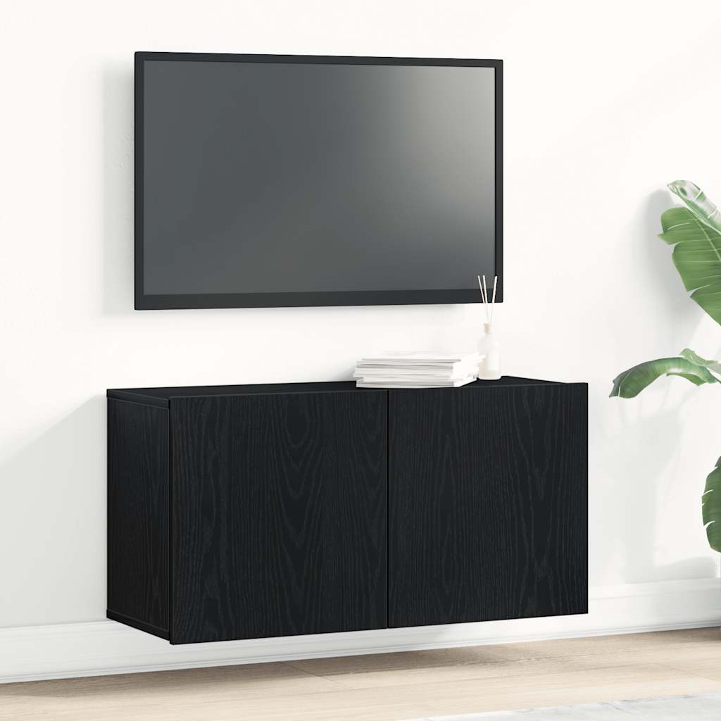 Tv-meubel 80x30x41 cm bewerkt hout zwart eikenkleurig is nu te koop bij PeponiXL, paradijselijk wonen!