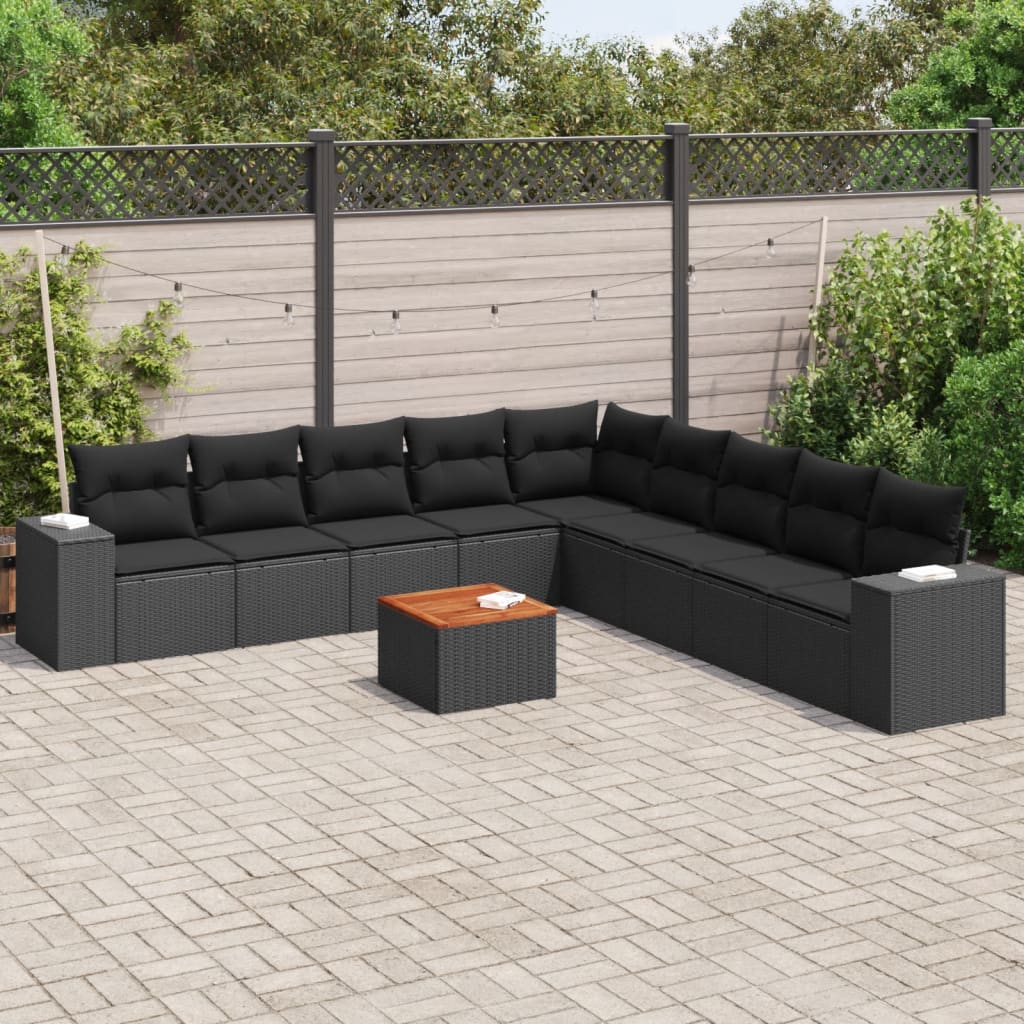 10-delige Loungeset met kussens poly rattan zwart is nu te koop bij PeponiXL, paradijselijk wonen!