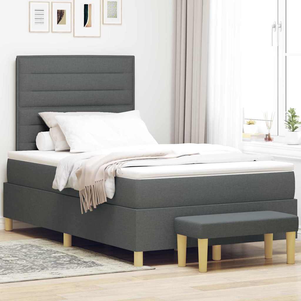Boxspring bed met hoofdeinde Donkergrijs 190 x 120 cm Stof is nu te koop bij PeponiXL, paradijselijk wonen!