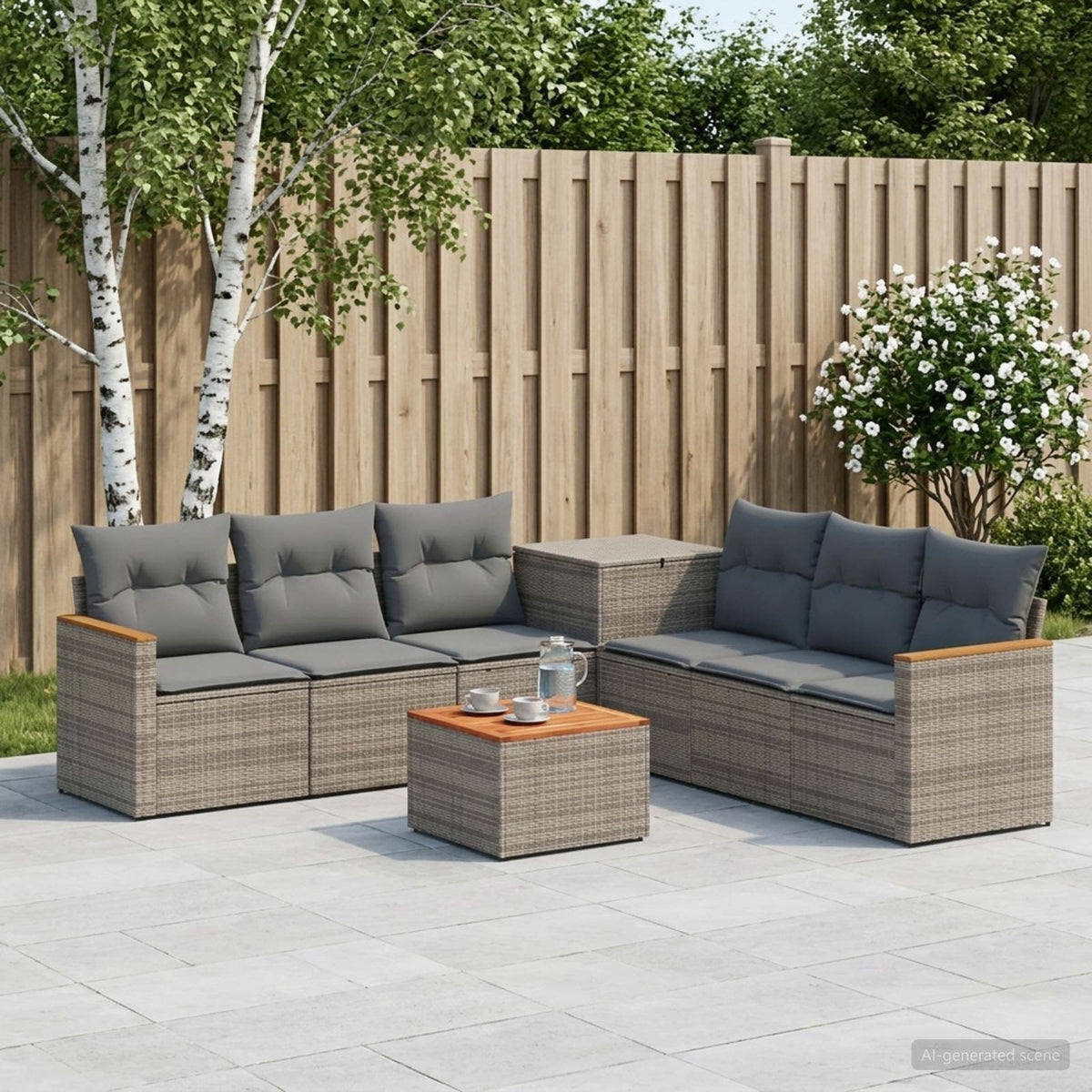 Bankstel 8 st Grijs en Donkergrijs Poly Rattan en Staal is nu te koop bij PeponiXL, paradijselijk wonen!