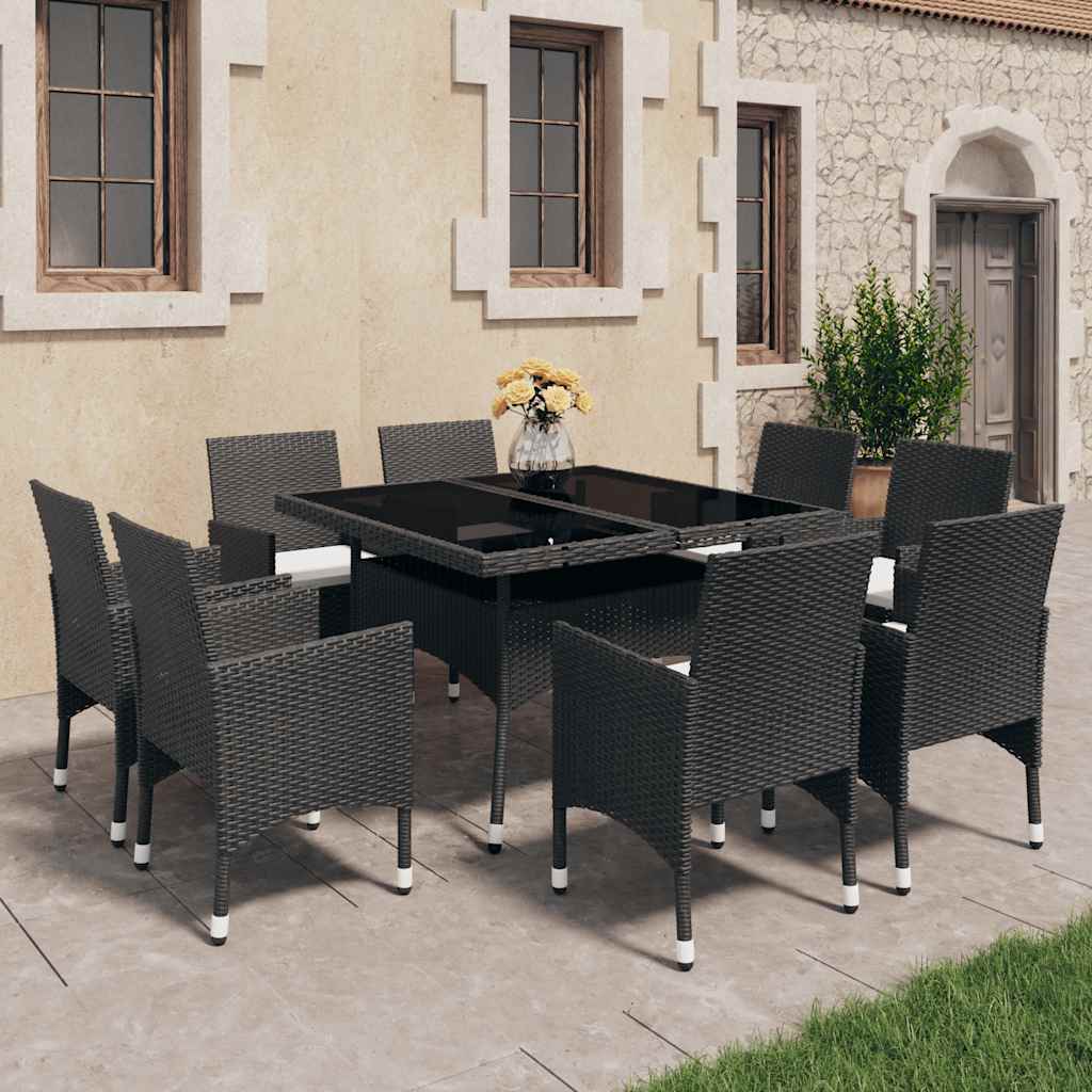 9-delige Tuinset poly rattan en glas zwart is nu te koop bij PeponiXL, paradijselijk wonen!