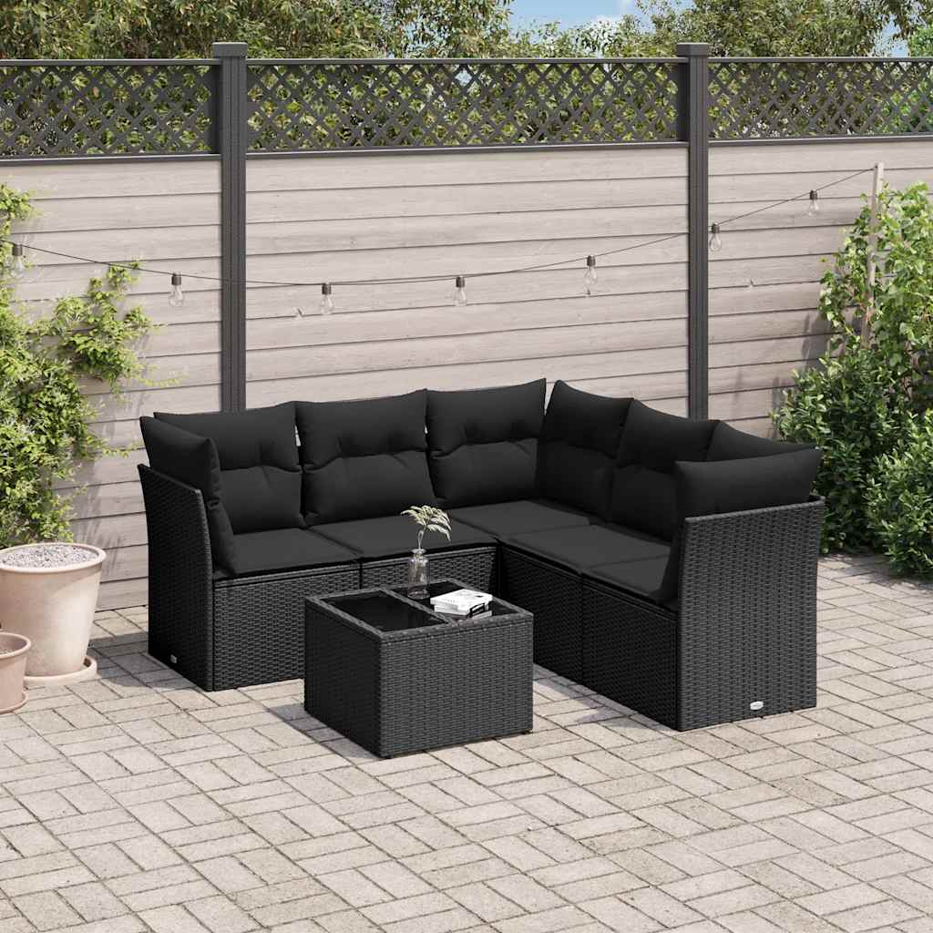 6-delige Loungeset met kussens poly rattan zwart is nu te koop bij PeponiXL, paradijselijk wonen!