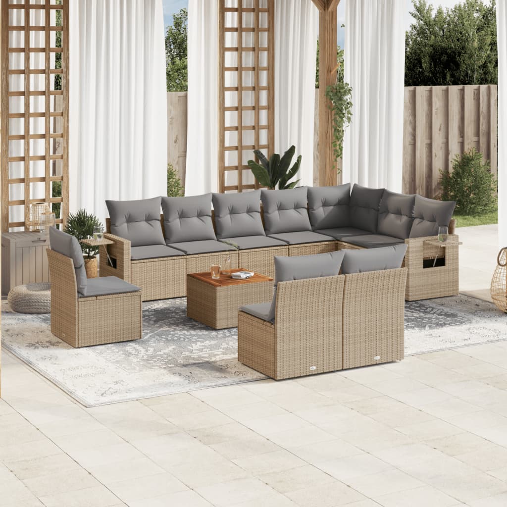 11-delige Loungeset met kussens poly rattan gemengd beige is nu te koop bij PeponiXL, paradijselijk wonen!