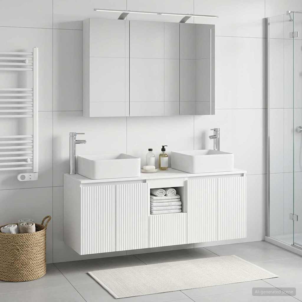 Badkamerkastenset 4 st Wit Bewerkt hout is nu te koop bij PeponiXL, paradijselijk wonen!