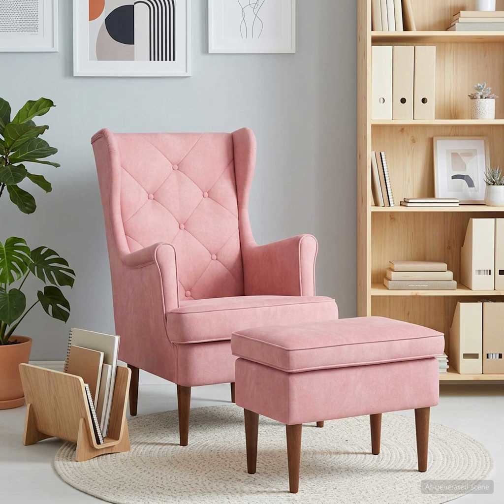Fauteuil met Voetenbank 2 st Roze Fluweel is nu te koop bij PeponiXL, paradijselijk wonen!