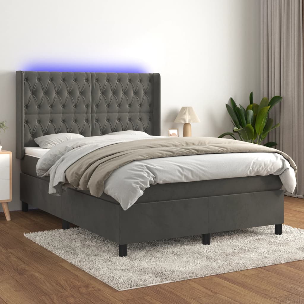 Boxspring met matras en LED fluweel donkergrijs 140x190 cm is nu te koop bij PeponiXL, paradijselijk wonen!