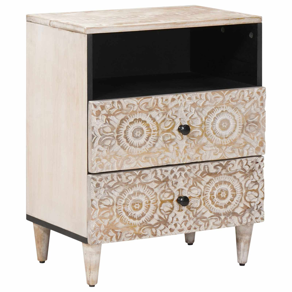 Bed kast met lade Wit 50 x 33 x 60 cm Massief Mango Hout is nu te koop bij PeponiXL, paradijselijk wonen!