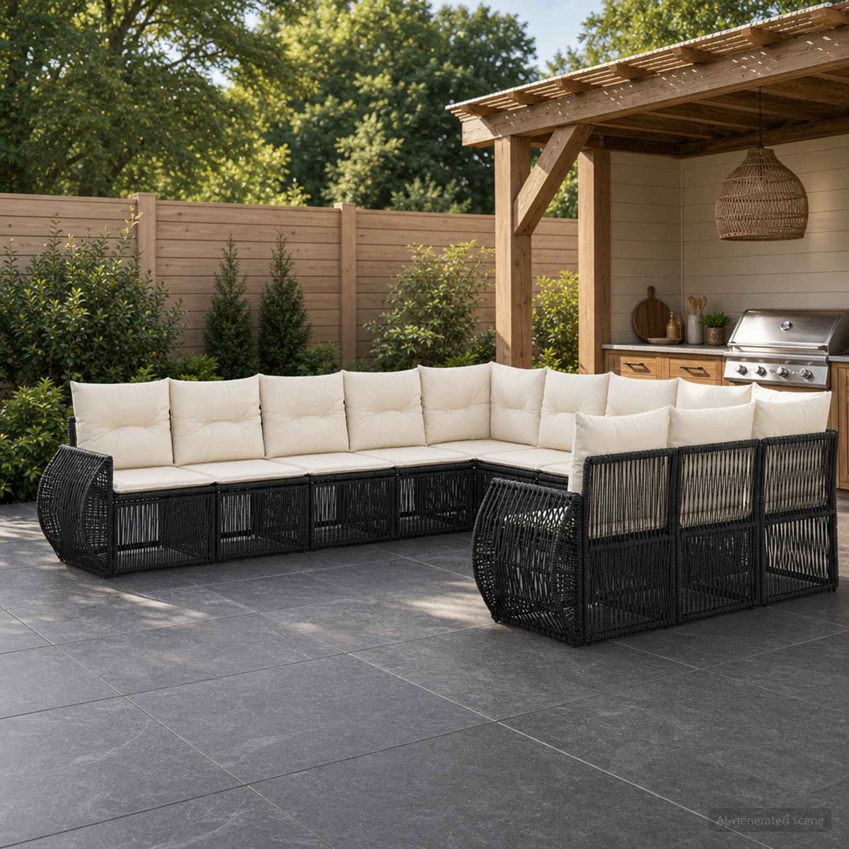 Tuinbankenset 11 pcs Zwart en Cream Wit poly rattan is nu te koop bij PeponiXL, paradijselijk wonen!