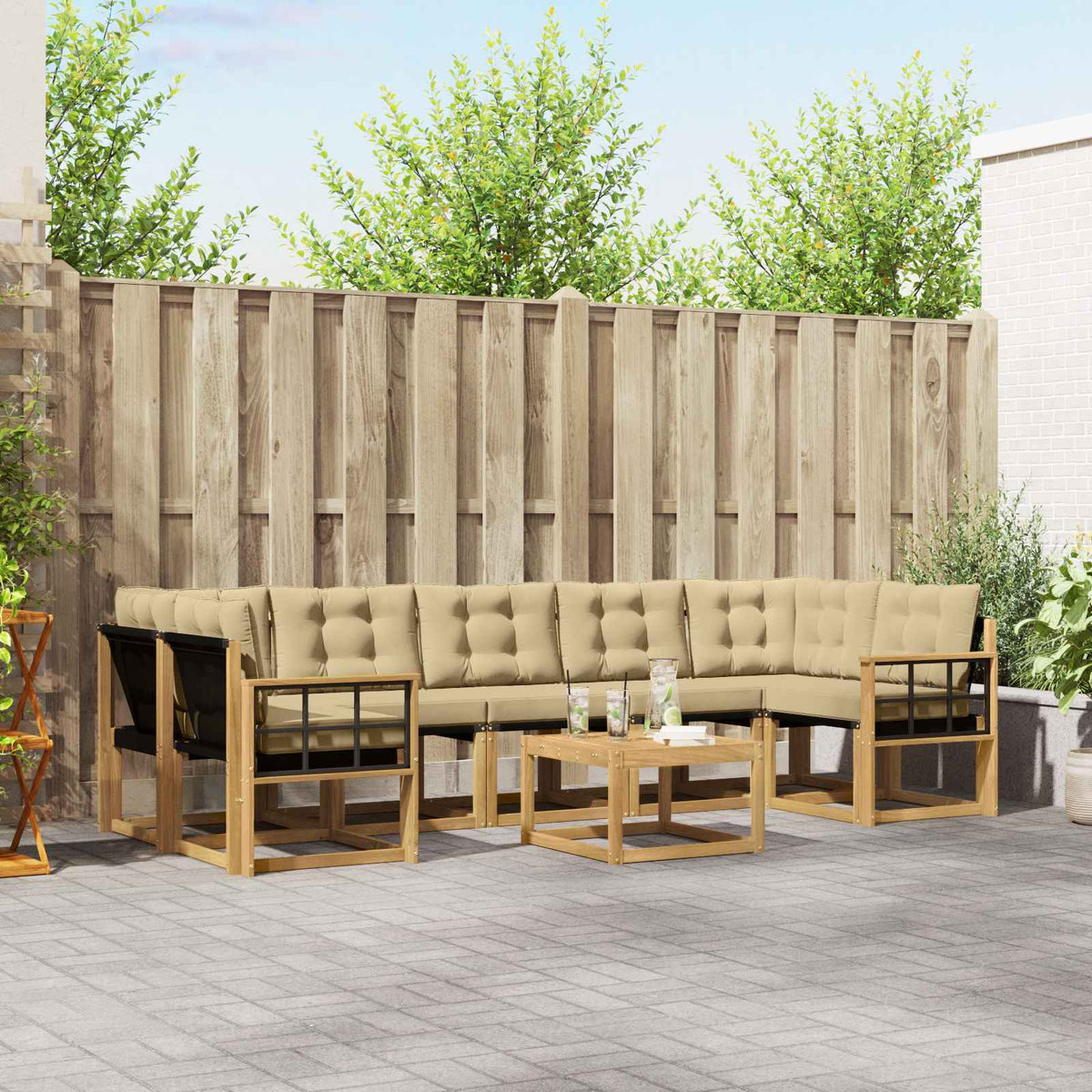 Buiten bankenset met kussen 8 pcs Wit en Beige is nu te koop bij PeponiXL, paradijselijk wonen!