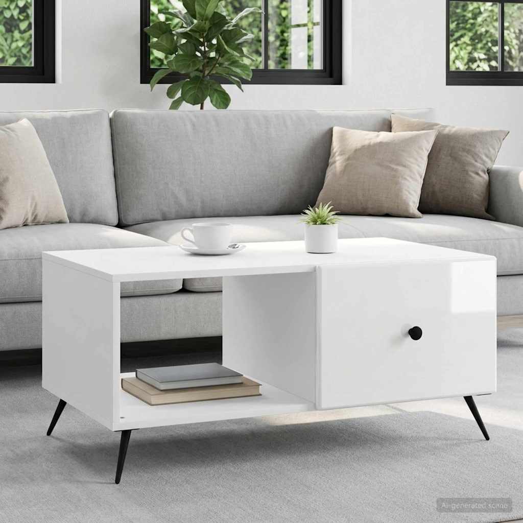 Salontafel Hoogglans Wit 90 x 50 x 40 cm Bewerkt hout is nu te koop bij PeponiXL, paradijselijk wonen!