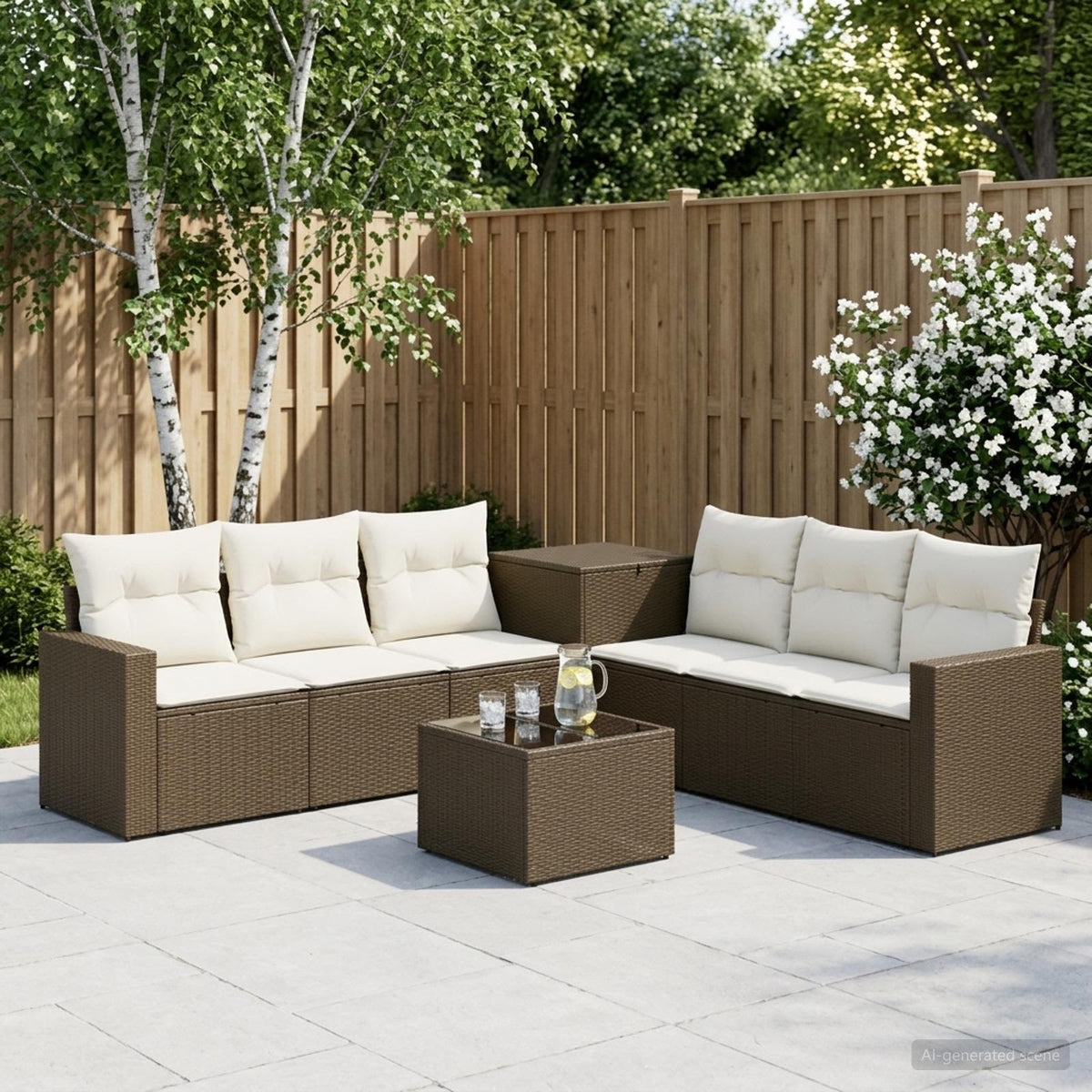 Bankstel 8 st Bruin en Crème Wit Poly Rattan en Staal is nu te koop bij PeponiXL, paradijselijk wonen!
