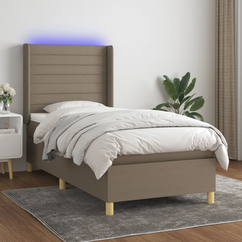 Boxspring met matras en LED stof taupe 80x200 cm is nu te koop bij PeponiXL, paradijselijk wonen!