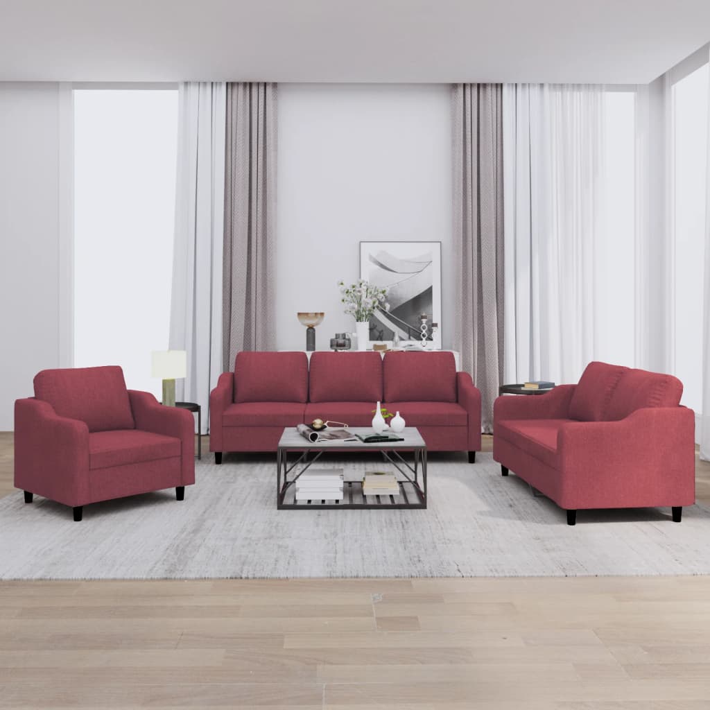 3-delige Loungeset met kussens stof wijnrood is nu te koop bij PeponiXL, paradijselijk wonen!