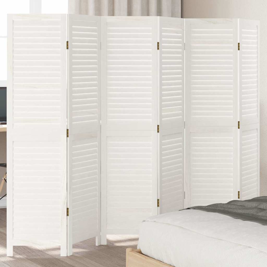 Kamerscherm met 6 panelen massief paulowniahout wit is nu te koop bij PeponiXL, paradijselijk wonen!
