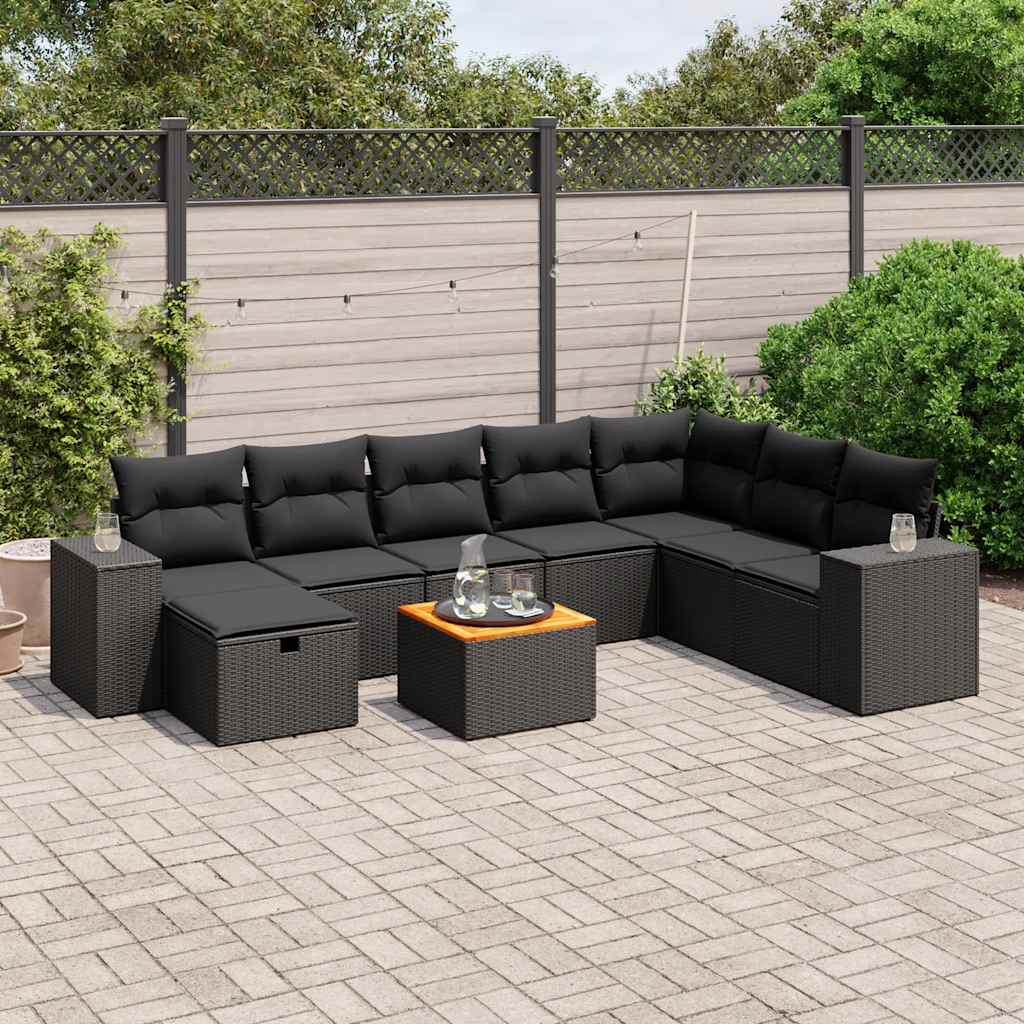 9-delige Loungeset met kussens poly rattan zwart is nu te koop bij PeponiXL, paradijselijk wonen!