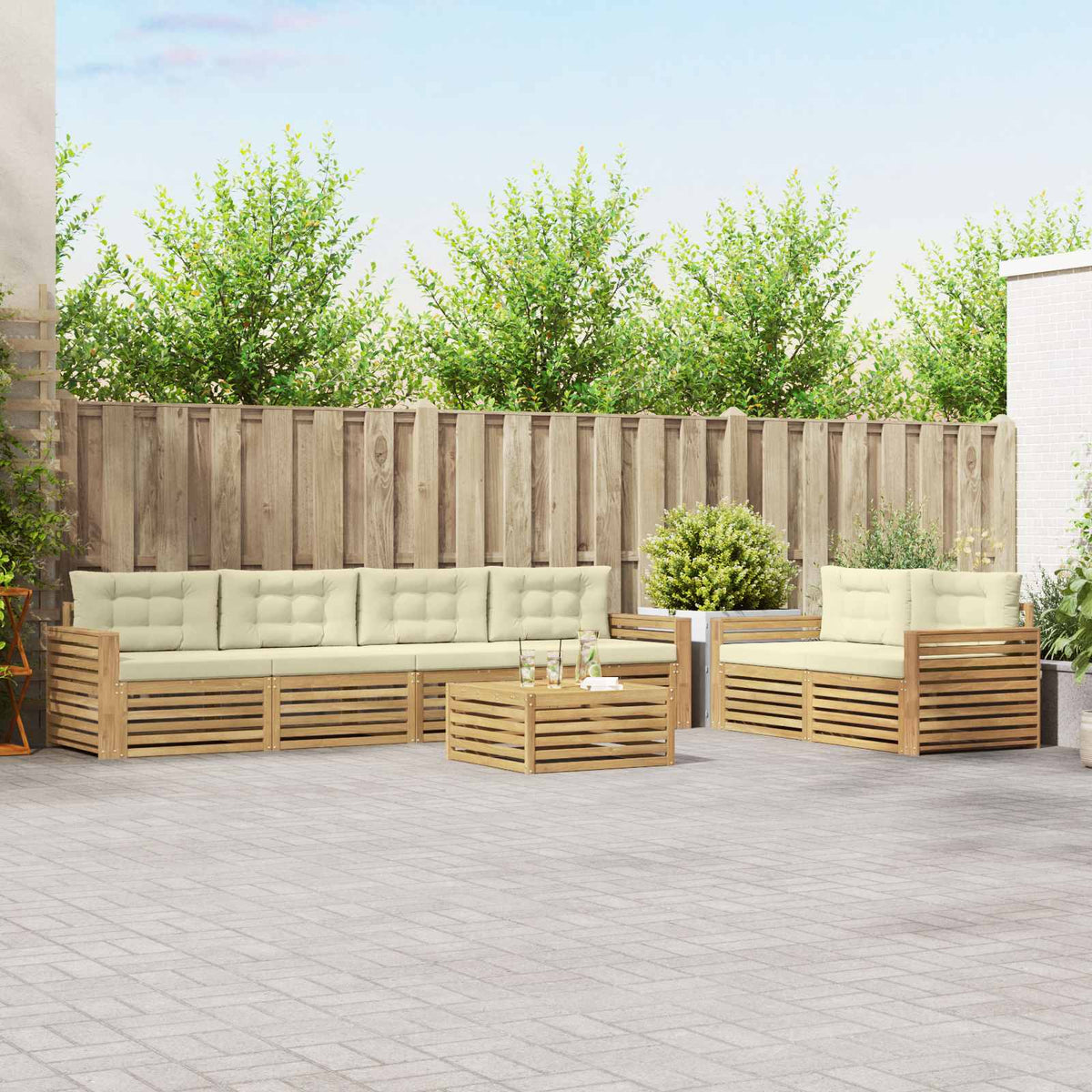 Buiten bankenset 7 pcs Wit en crèmekleurig Massief Acaciahout is nu te koop bij PeponiXL, paradijselijk wonen!