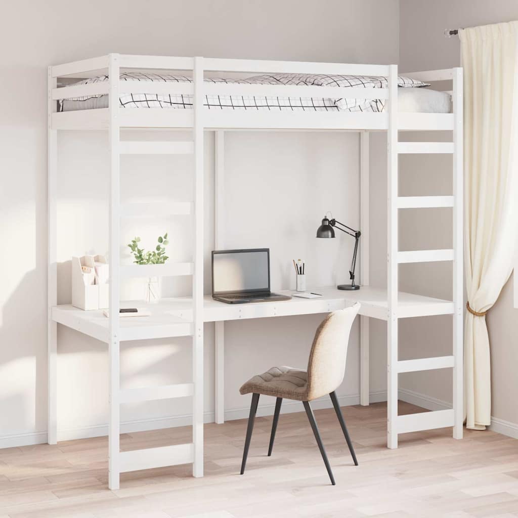 Hoogslaper bedframe Wit 80 x 200 cm Massief grenenhout is nu te koop bij PeponiXL, paradijselijk wonen!