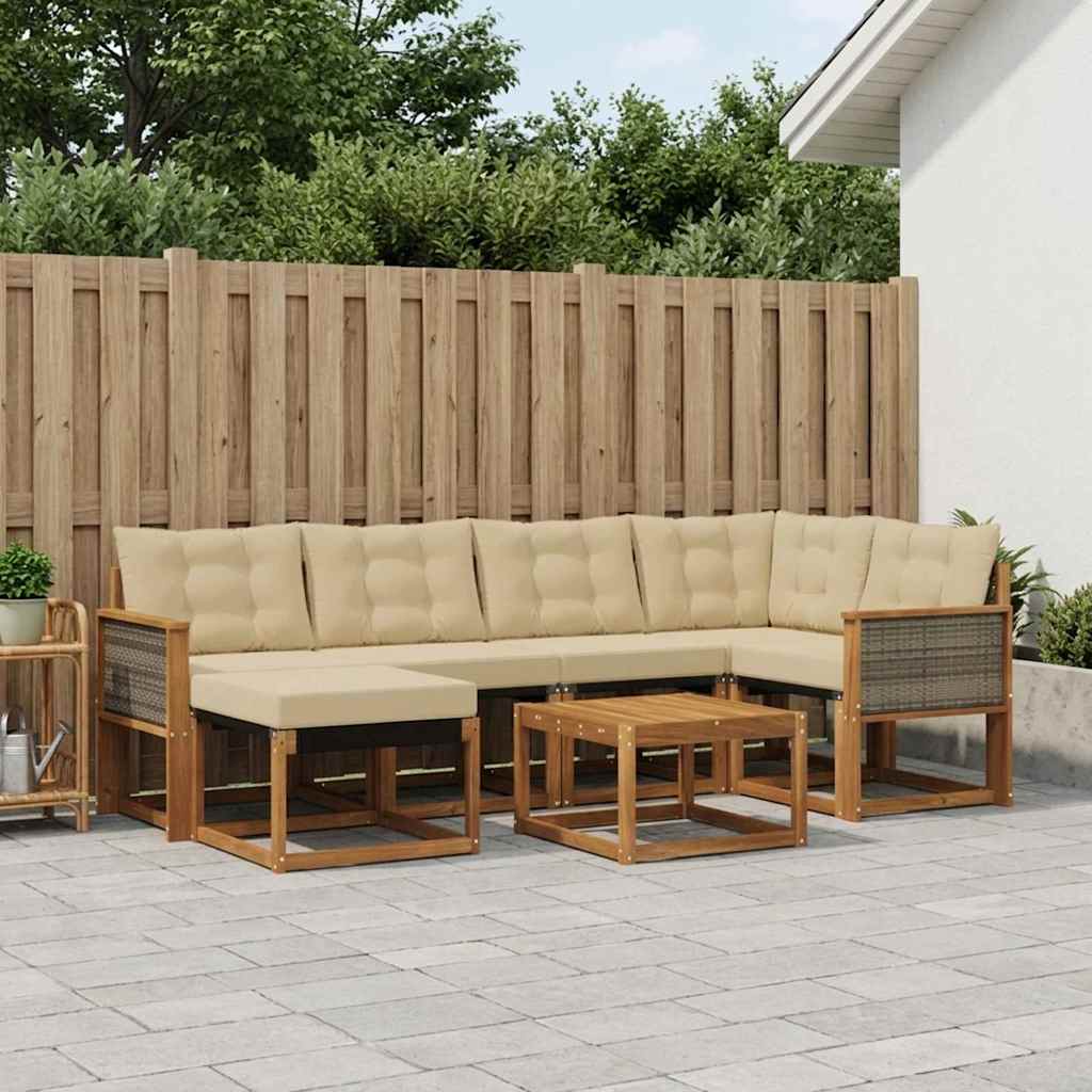 Buiten bankenset met kussen 7 pcs Natuurlijk en Beige is nu te koop bij PeponiXL, paradijselijk wonen!