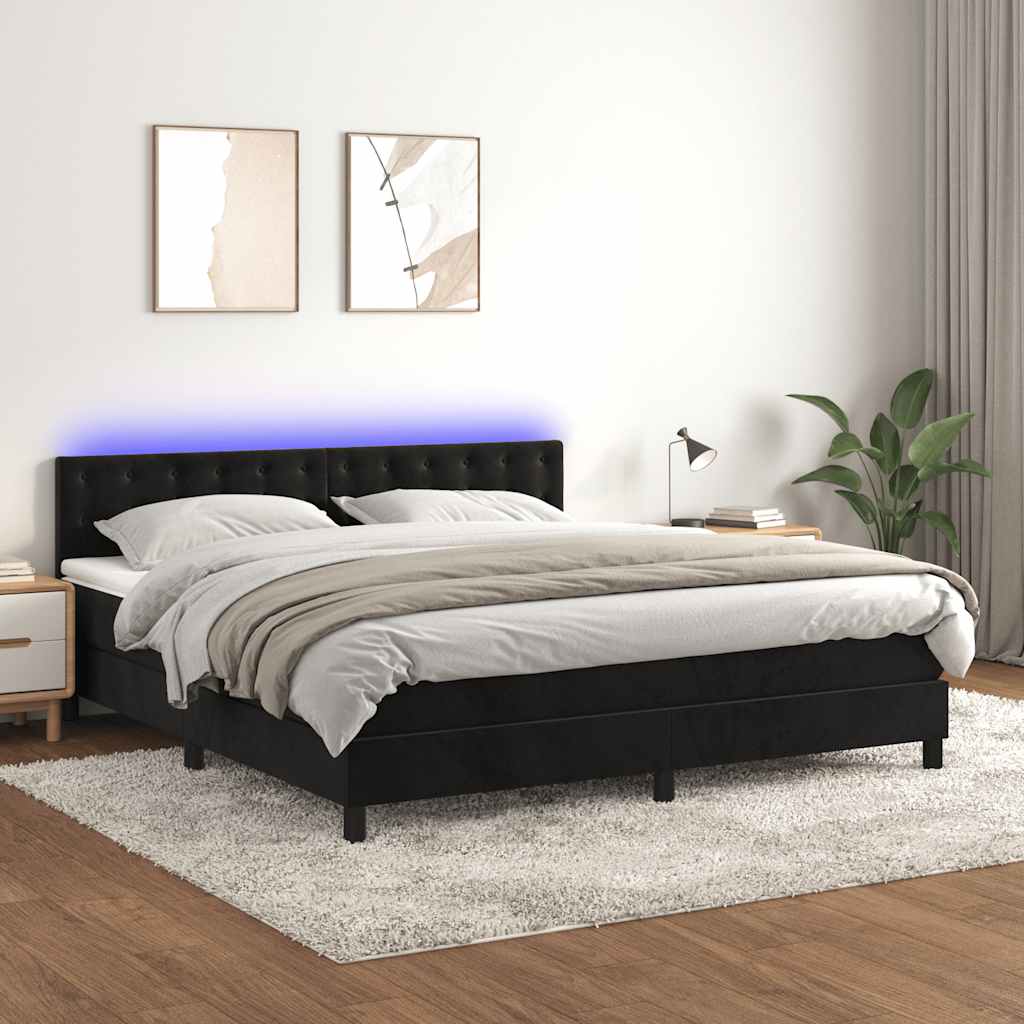Boxspring met matras en LED fluweel zwart 160x200 cm is nu te koop bij PeponiXL, paradijselijk wonen!