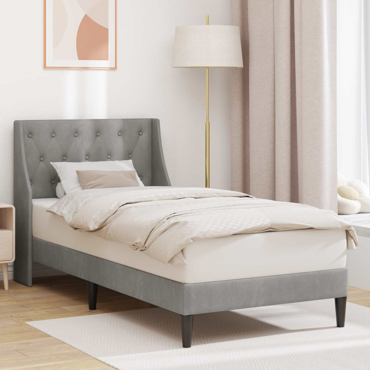 Bedframe met hoofdeinde Lichtgrijs 80 x 200 cm Fluweel is nu te koop bij PeponiXL, paradijselijk wonen!