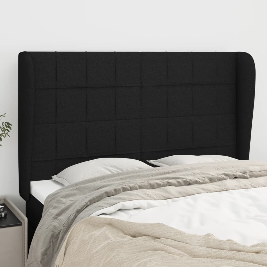 Hoofdbord met randen 147x23x118/128 cm stof zwart is nu te koop bij PeponiXL, paradijselijk wonen!